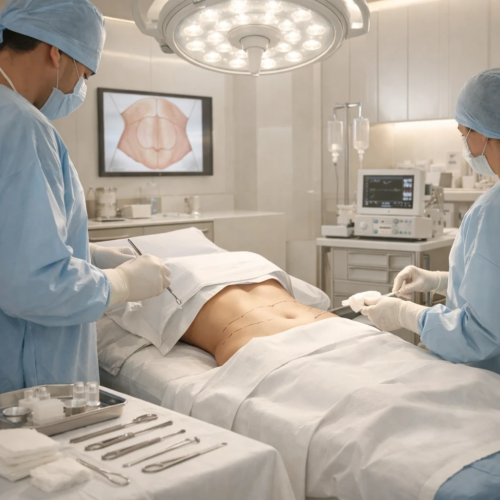 نمای کلینیکی انجام جراحی لیفت شکم