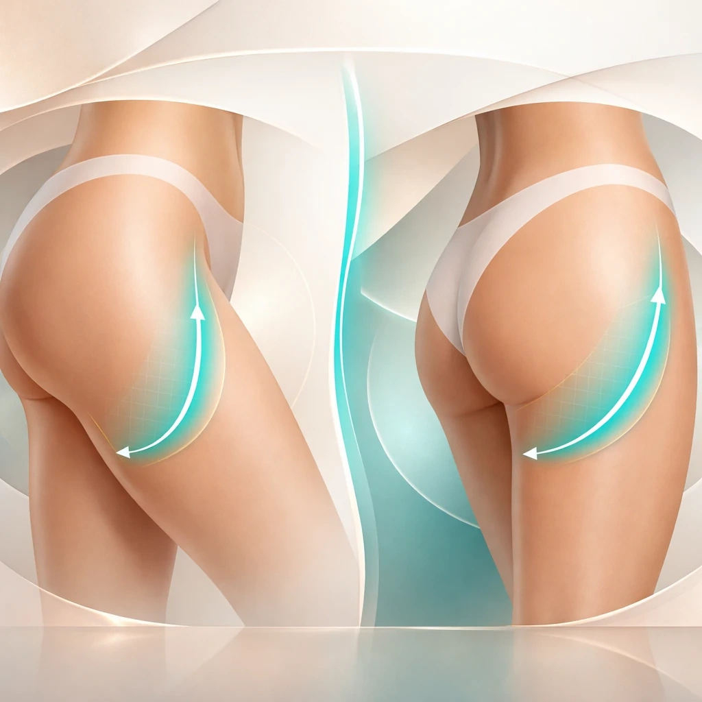 مقایسه ملایم قبل و بعد از لیفت ران با حفظ طبیعی بودن فرم پاها