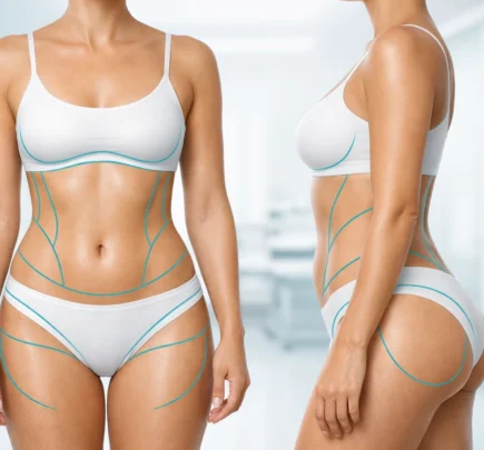 تصویر کانتورینگ بدن با نمایش نواحی لیپوماتیک و فرم‌دهی باسن و شکم