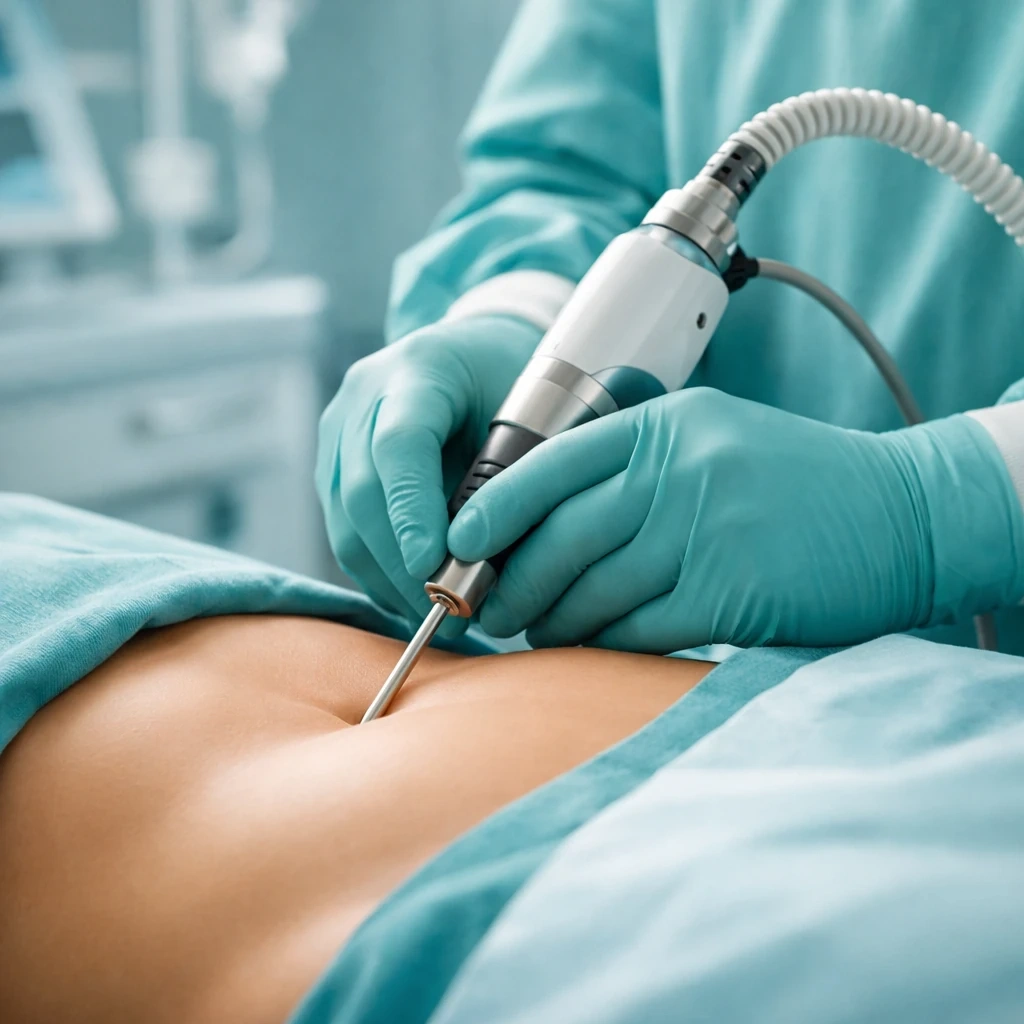 اجرای مرحله لیپوماتیک بدن با کانولا توسط پزشک در اتاق عمل کلینیک تهران VIP