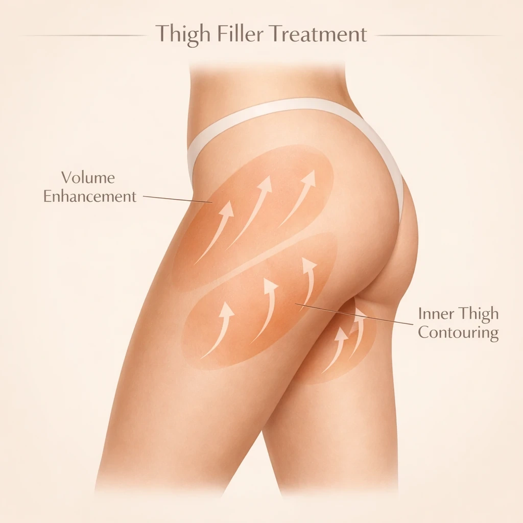توزیع حجم فیلر ران برای افزایش تقارن و بهبود فرم آناتومیک پا