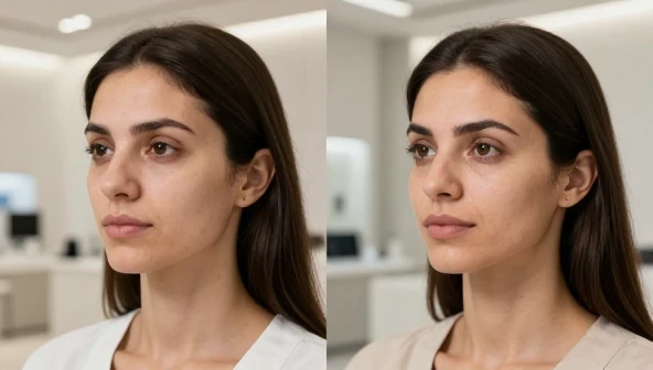 نمونه قبل و بعد کانتورینگ صورت با فرم‌دهی طبیعی گونه و زاویه فک