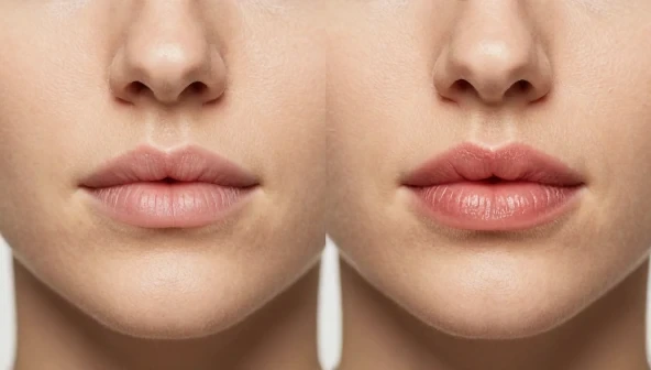 نمای نزدیک برنامهریزی درمان فیلر لب با لمس نرم پزشک